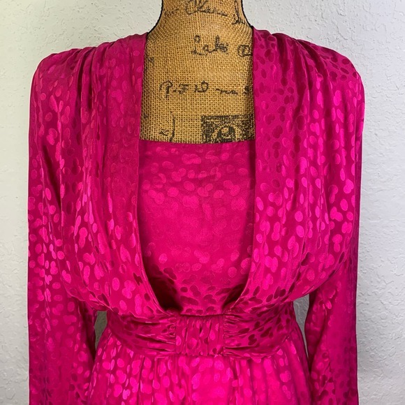 WIM HEMMINK Vintage Pure Silk Hot Pink Button Back Gathered Waist Dress - Picture 5 of 16
